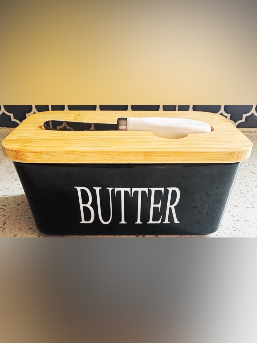 Black Butter Dish with Lid Knife Included Farmhouse Kitchen Container - Picture 2 of 5